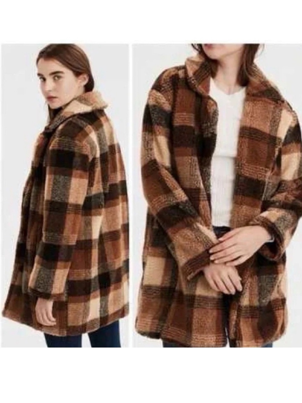 American Eagle Plaid Teddy Jacket